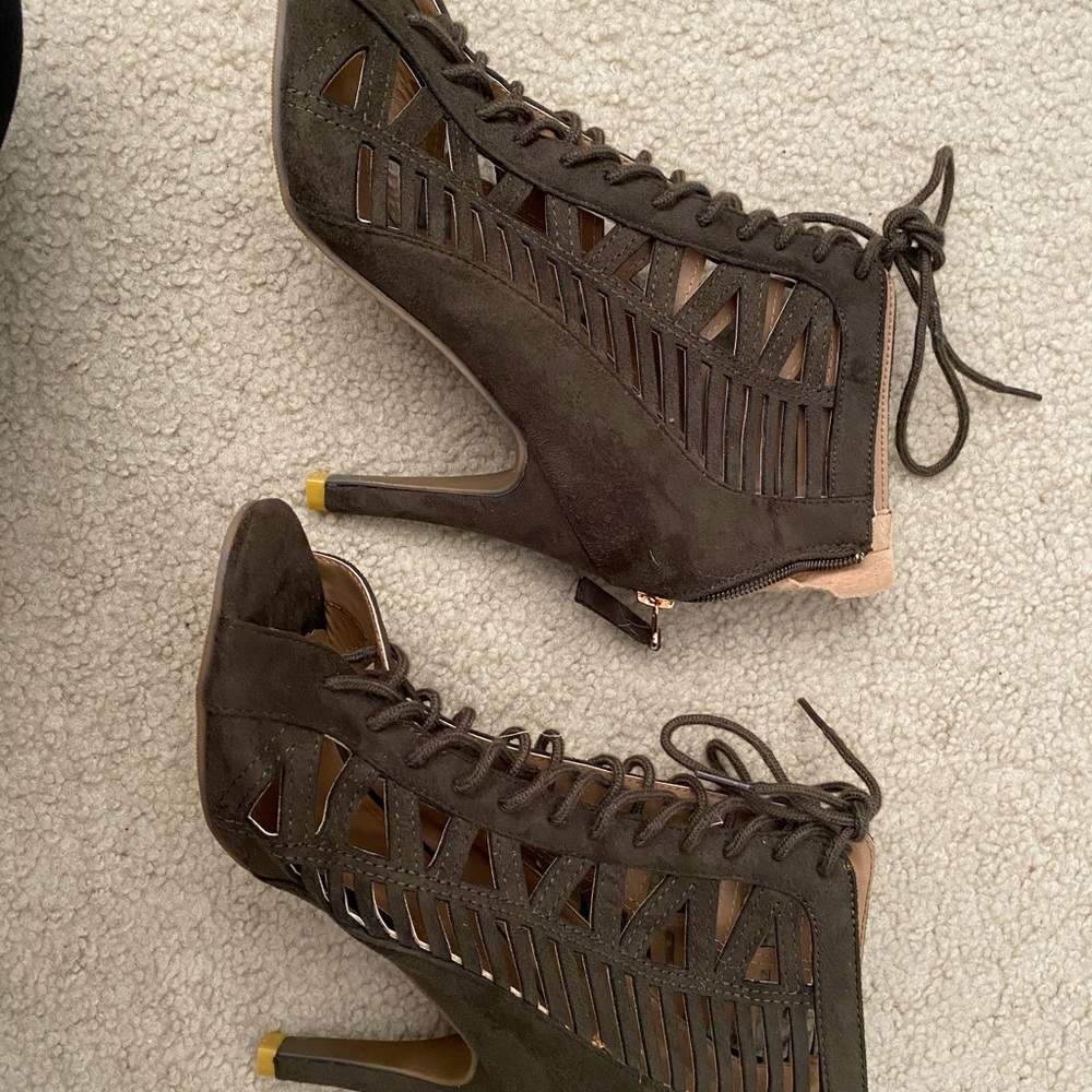 Army Green Strappy Bootie Heels